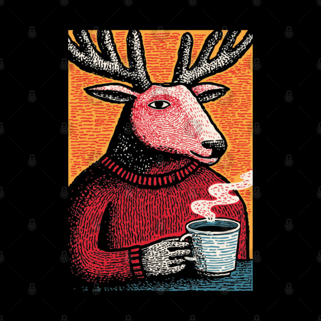 Cool Reindeer Coffee Break | Funny Christmas Deer by TuncGK