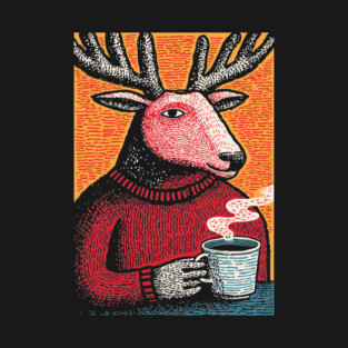 Cool Reindeer Coffee Break | Funny Christmas Deer T-Shirt