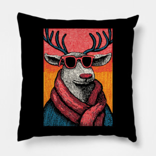 Vintage Reindeer in Scarf | Cozy Christmas Deer Pillow