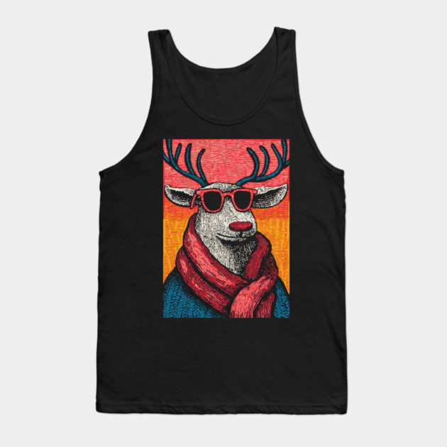 Vintage Reindeer in Scarf | Cozy Christmas Deer Tank Top by TuncGK