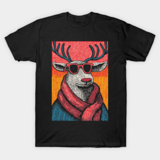 Vintage Reindeer in Scarf | Cozy Christmas Deer T-Shirt