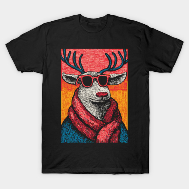 Vintage Reindeer in Scarf | Cozy Christmas Deer T-Shirt by TuncGK