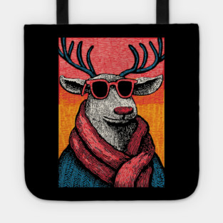 Vintage Reindeer in Scarf | Cozy Christmas Deer Tote