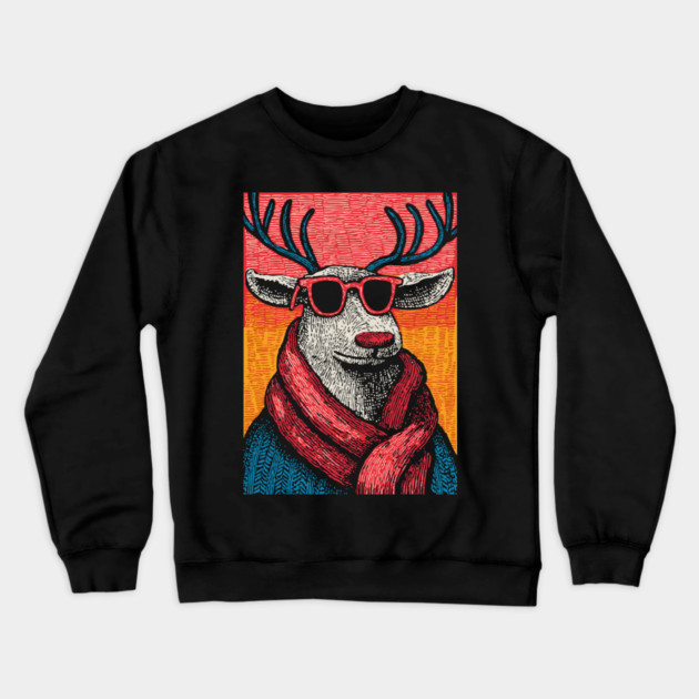 Vintage Reindeer in Scarf | Cozy Christmas Deer Crewneck Sweatshirt by TuncGK