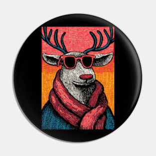 Vintage Reindeer in Scarf | Cozy Christmas Deer Pin