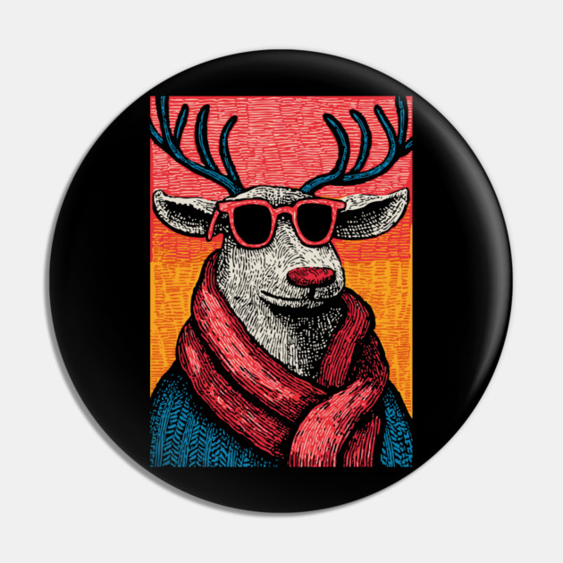 Vintage Reindeer in Scarf | Cozy Christmas Deer Pin by TuncGK