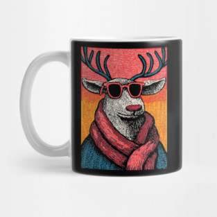 Vintage Reindeer in Scarf | Cozy Christmas Deer Mug