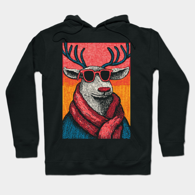 Vintage Reindeer in Scarf | Cozy Christmas Deer Hoodie by TuncGK