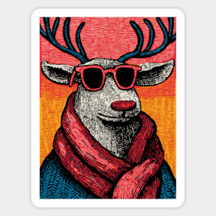 Vintage Reindeer in Scarf | Cozy Christmas Deer Magnet