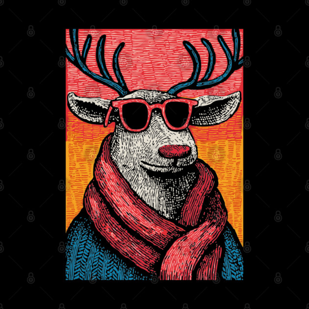 Vintage Reindeer in Scarf | Cozy Christmas Deer by TuncGK