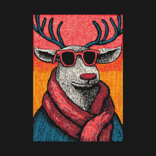 Vintage Reindeer in Scarf | Cozy Christmas Deer T-Shirt