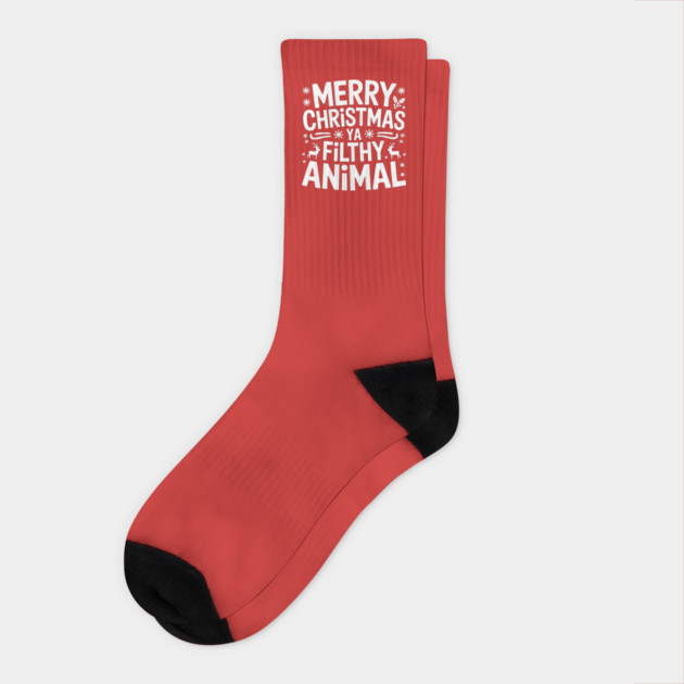 Merry Christmas Ya Filthy Animal Socks by CreativeSage