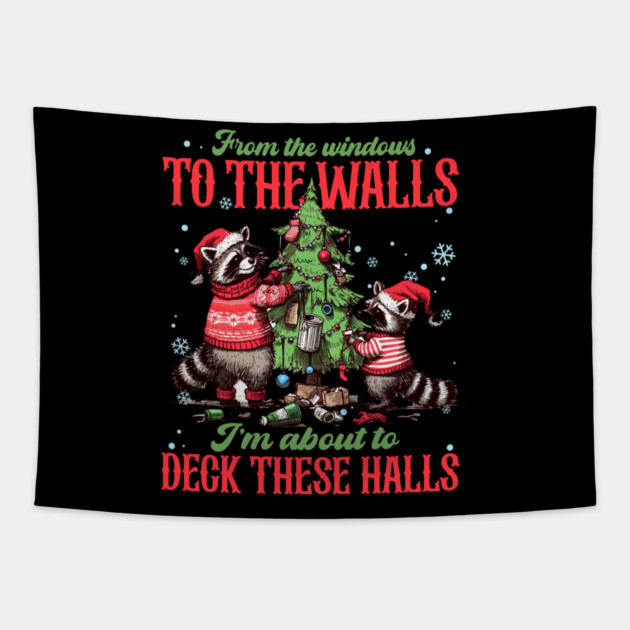 From The Windows To The Walls... Christmas  Raccoons Tapestry by Litehouse Tees