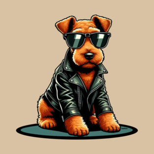 DigiPups Airedale Terrier Dog Cool Canine Biker Dude Cartoon T-Shirt