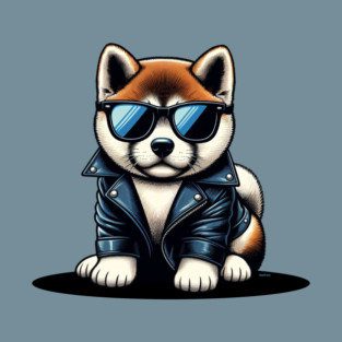 DigiPups Akita Puppy Dog Cool Canine Biker Dude Cartoon T-Shirt