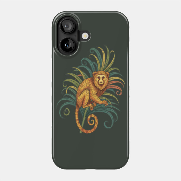 Golden Tamarin with Tropical Fronds Phone Case by BirdsnStuff