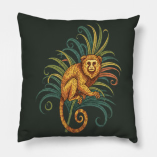Golden Tamarin with Tropical Fronds Pillow