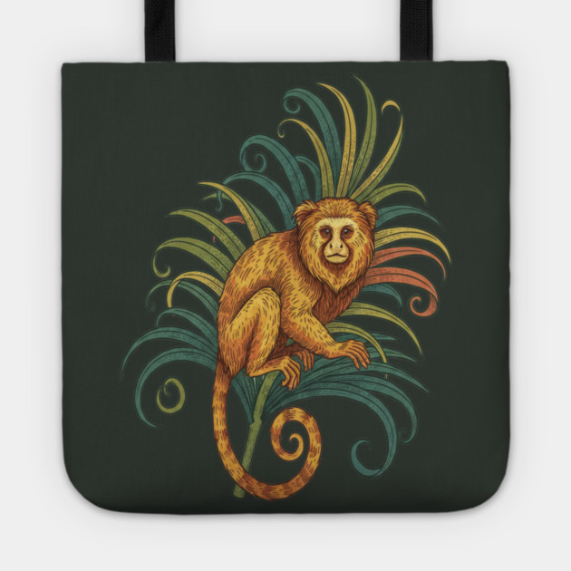 Golden Tamarin with Tropical Fronds Tote by BirdsnStuff