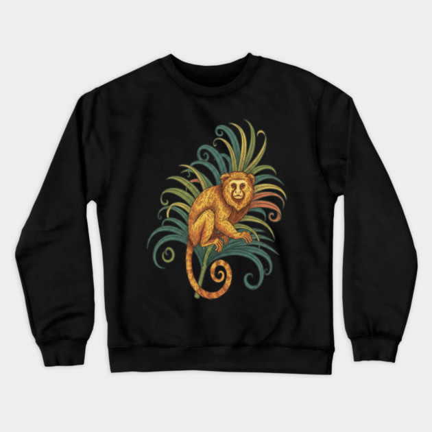 Golden Tamarin with Tropical Fronds Crewneck Sweatshirt by BirdsnStuff