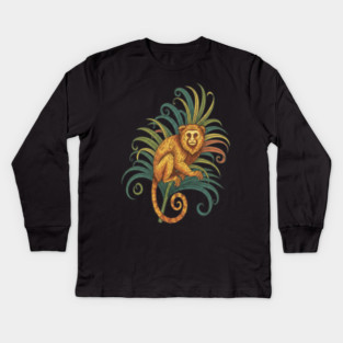 Golden Tamarin with Tropical Fronds Kids Long Sleeve T-Shirt