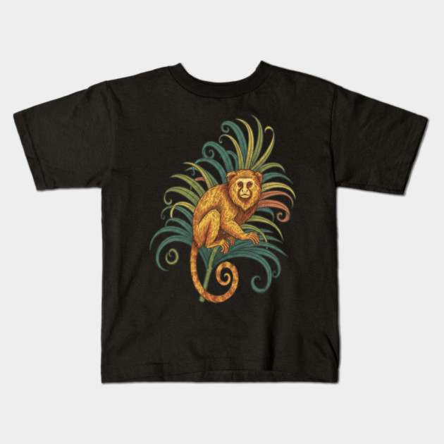 Golden Tamarin with Tropical Fronds Kids T-Shirt by BirdsnStuff