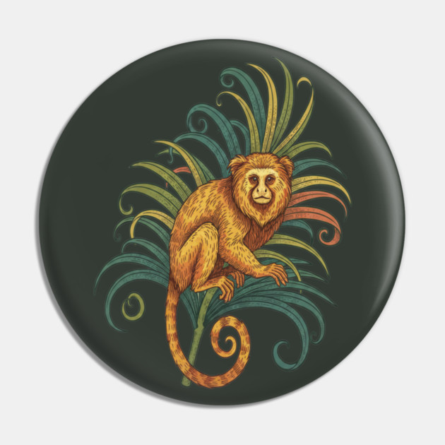 Golden Tamarin with Tropical Fronds Pin by BirdsnStuff