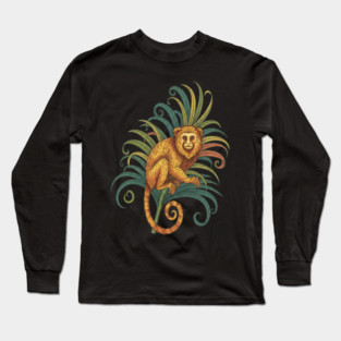 Golden Tamarin with Tropical Fronds Long Sleeve T-Shirt