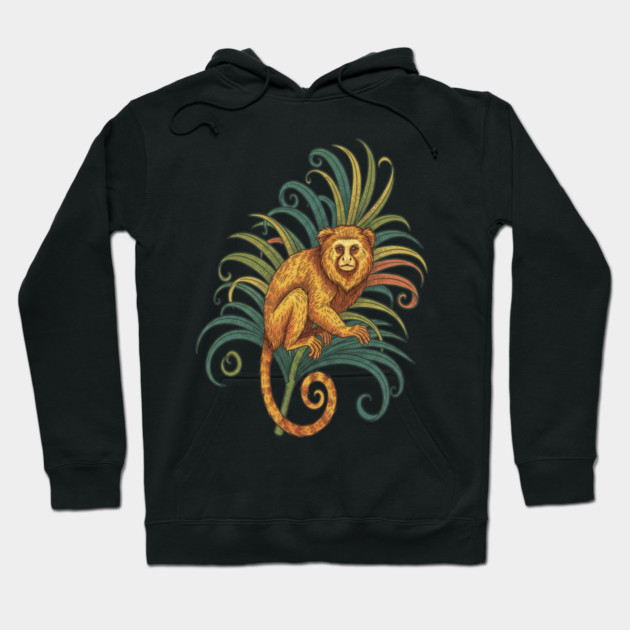 Golden Tamarin with Tropical Fronds Hoodie by BirdsnStuff