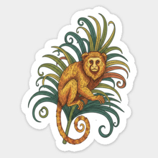 Golden Tamarin with Tropical Fronds Sticker