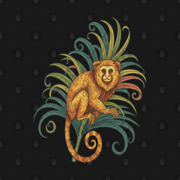 Golden Tamarin with Tropical Fronds by BirdsnStuff