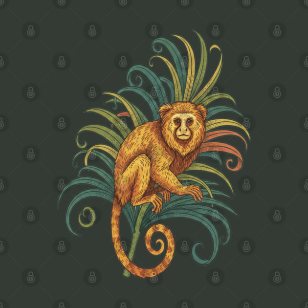 Golden Tamarin with Tropical Fronds by BirdsnStuff