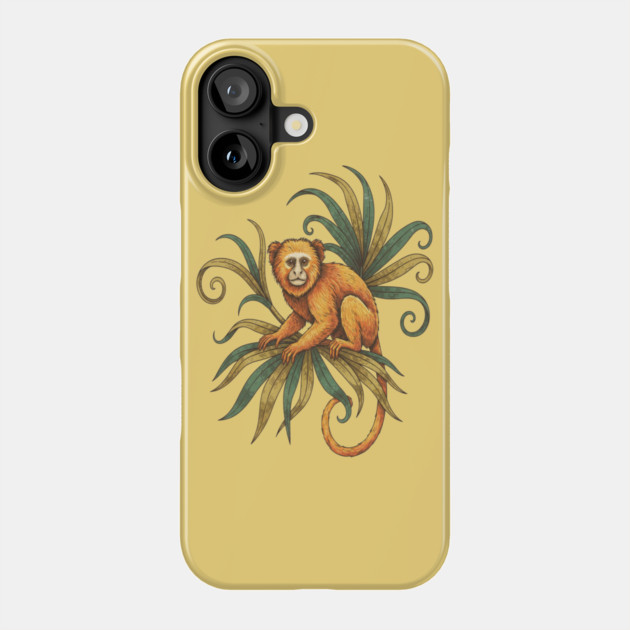 Golden Tamarin with Tropical Plants Phone Case by BirdsnStuff