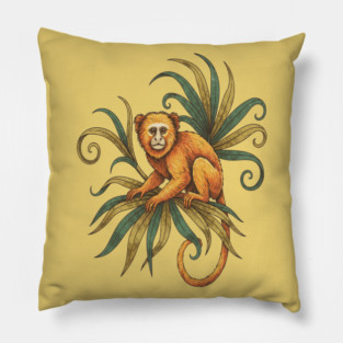 Golden Tamarin with Tropical Plants Pillow