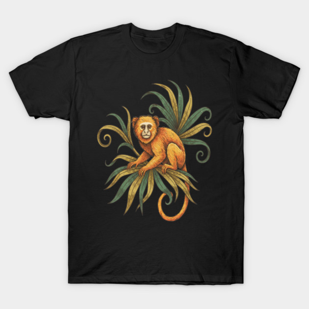 Golden Tamarin with Tropical Plants T-Shirt by BirdsnStuff