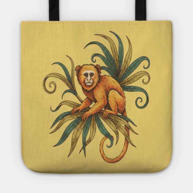 Golden Tamarin with Tropical Plants Tote by BirdsnStuff
