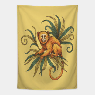 Golden Tamarin with Tropical Plants Tapestry