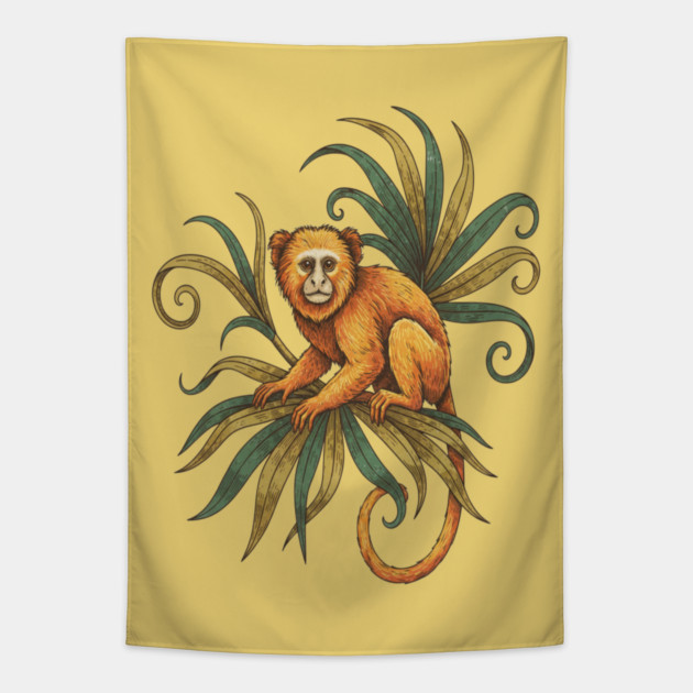 Golden Tamarin with Tropical Plants Tapestry by BirdsnStuff
