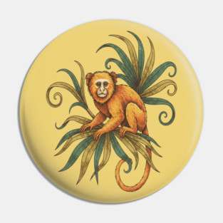 Golden Tamarin with Tropical Plants Pin