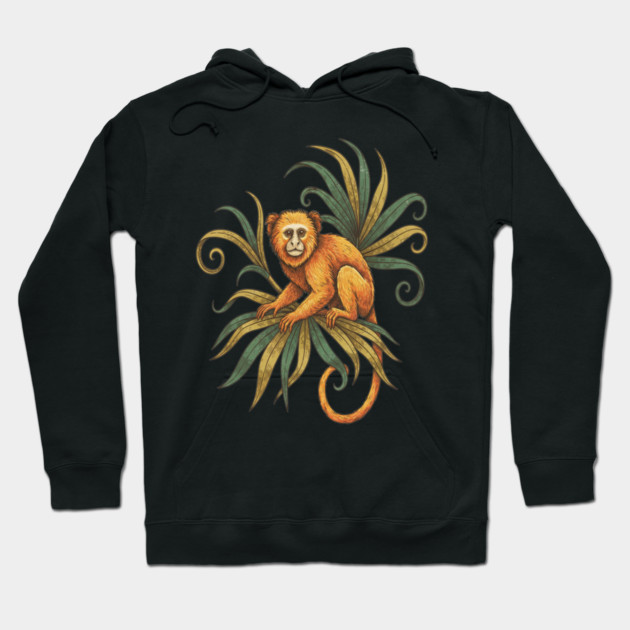 Golden Tamarin with Tropical Plants Hoodie by BirdsnStuff