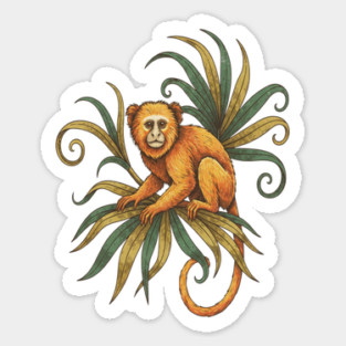Golden Tamarin with Tropical Plants Sticker