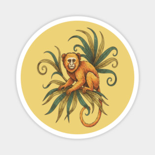 Golden Tamarin with Tropical Plants Magnet