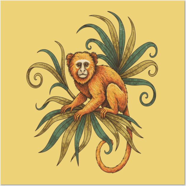 Golden Tamarin with Tropical Plants Wall Art by BirdsnStuff