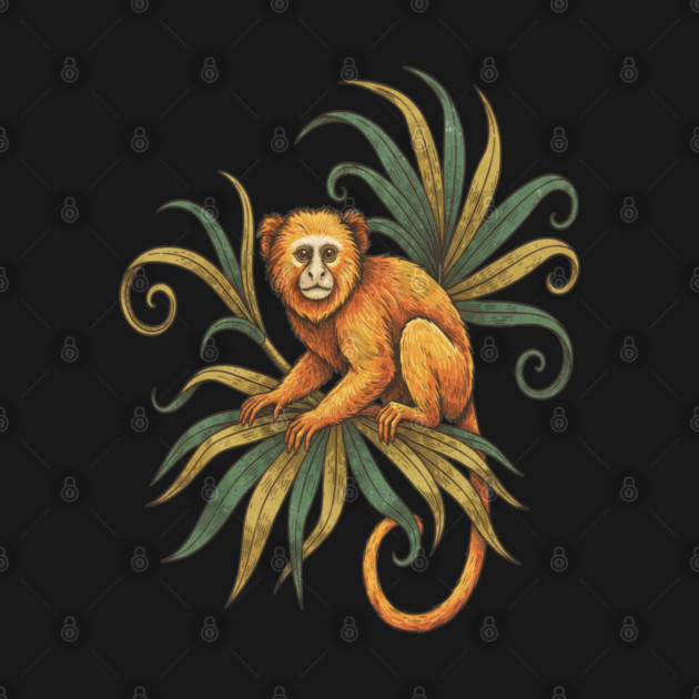 Golden Tamarin with Tropical Plants by BirdsnStuff
