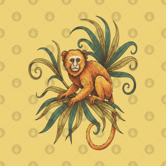 Golden Tamarin with Tropical Plants by BirdsnStuff