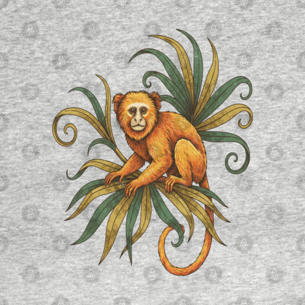 Golden Tamarin with Tropical Plants by BirdsnStuff