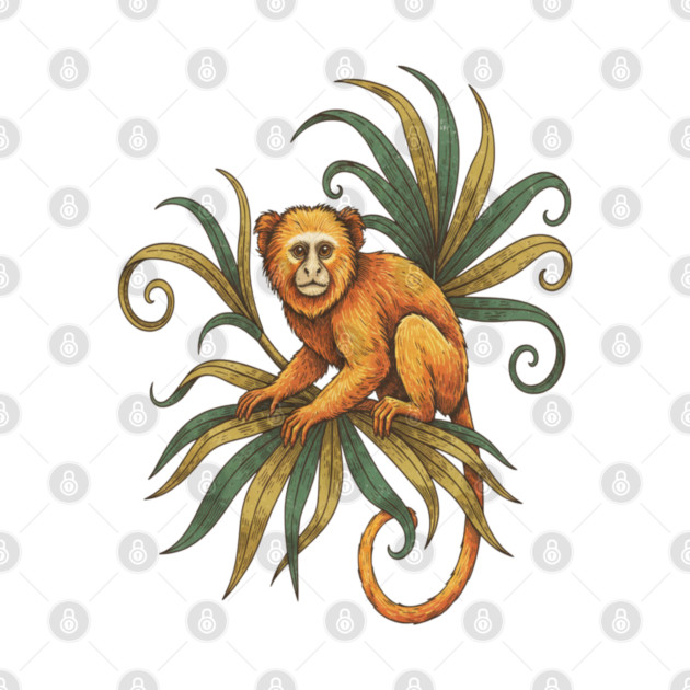 Golden Tamarin with Tropical Plants by BirdsnStuff