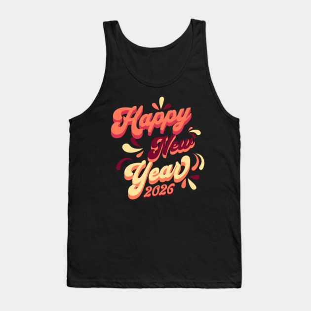Retro Orange Yellow Happy New Year Tank Top by HolidayBug