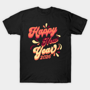 Retro Orange Yellow Happy New Year T-Shirt