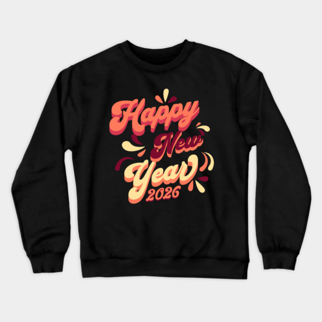 Retro Orange Yellow Happy New Year Crewneck Sweatshirt by HolidayBug