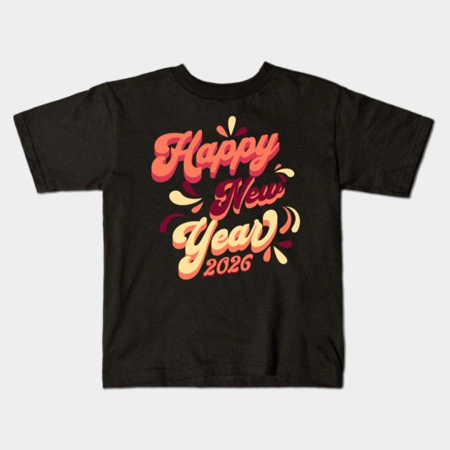 Retro Orange Yellow Happy New Year Kids T-Shirt by HolidayBug